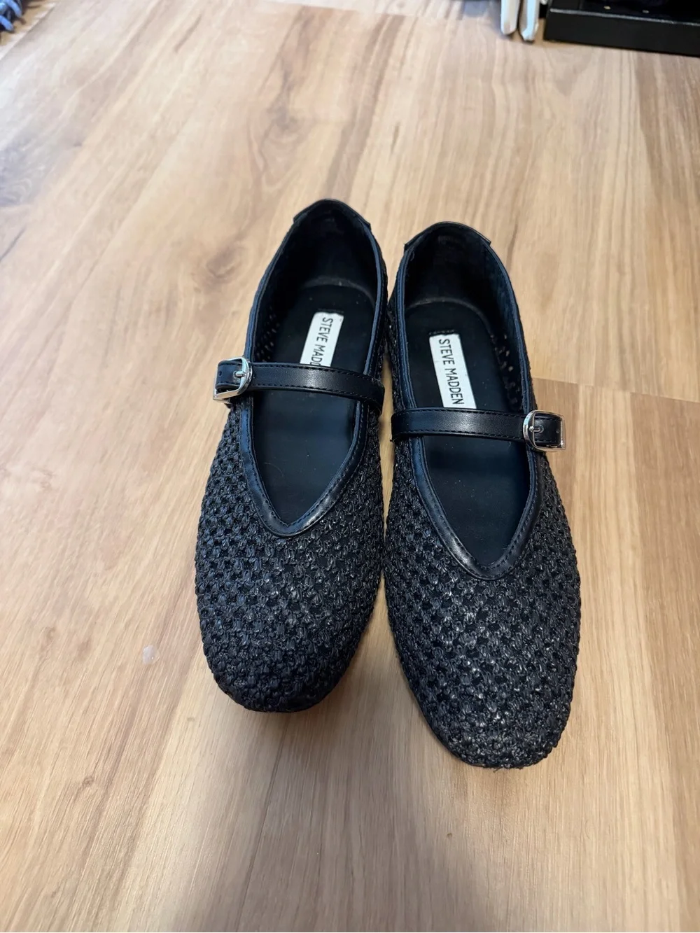 Steve Madden Black Crochet Mary Jane Flats with Buckle Strap